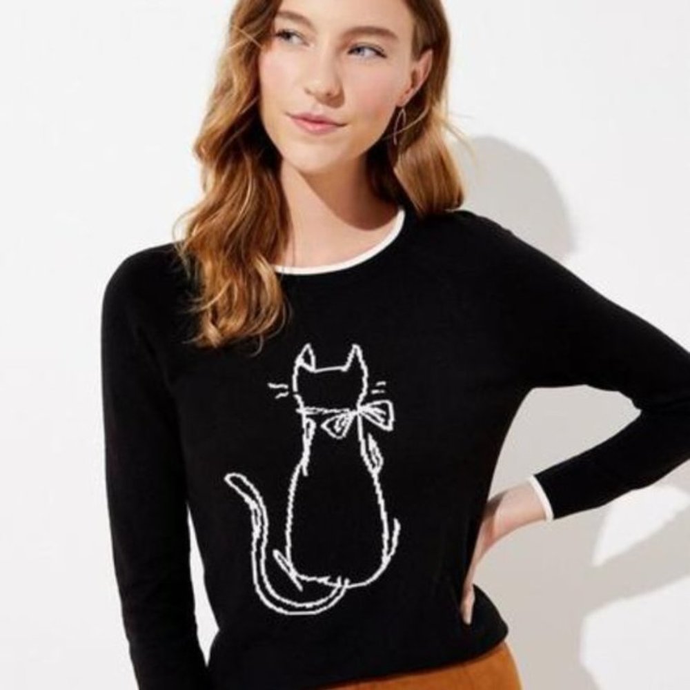 LOFT Black Cat Sweater Size XL